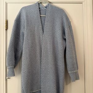 Powder Blue and White Herringbone Cardigan Sweater
